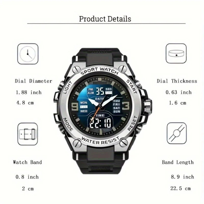 [Montre chronographe numérique pour hommes] montre chronographe multi-sport montre à quartz numérique pour hommes avec alarme Date lumineuse le Gi idéal