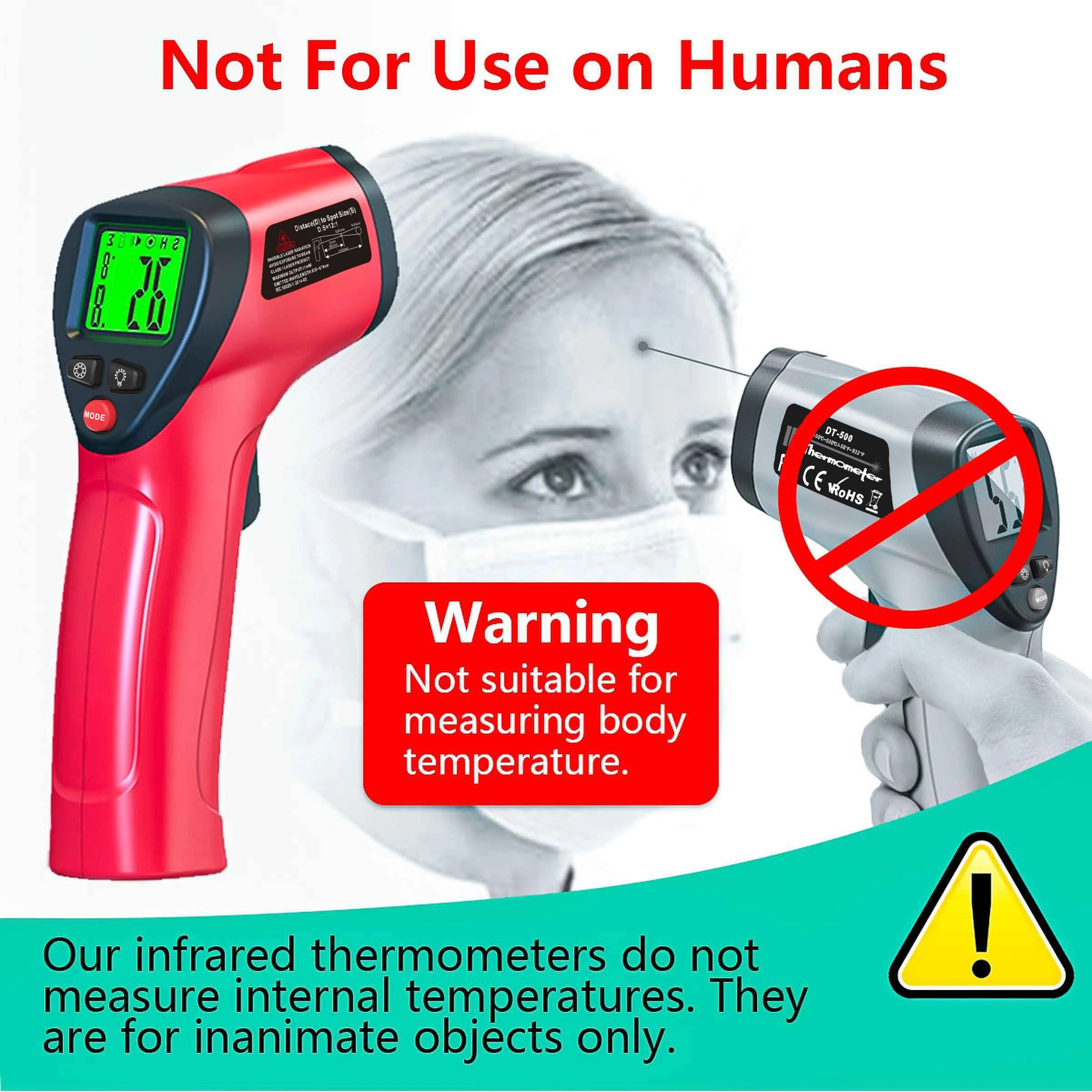 Pistolet thermomètre infrarouge -50 ~ 500 ° Pistolet de température Laser sans contact C, capteur de température portatif, pyromètre numérique LCD rétroéclairé