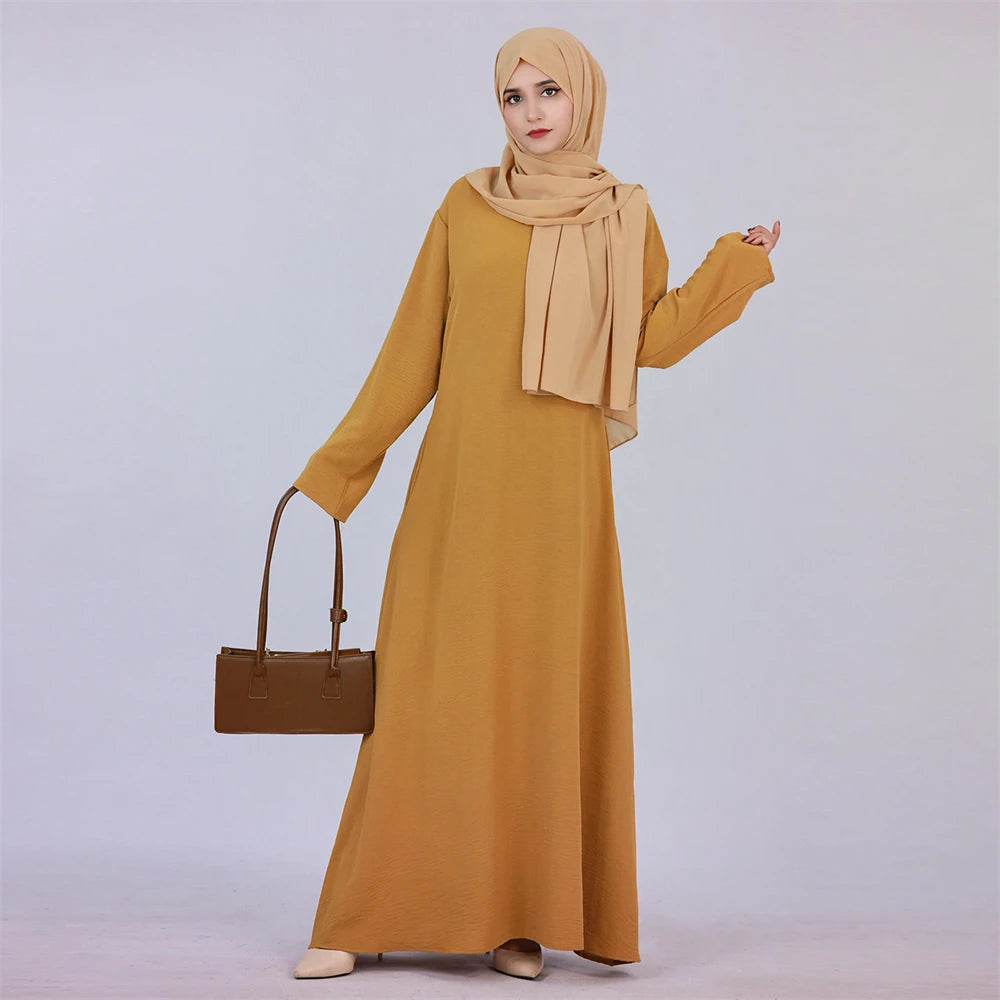 Noir blanc rose solide dubaï modeste sous Robe Abaya Islam caftan musulman avec poches robes pour femmes Robe Femme Musulmane