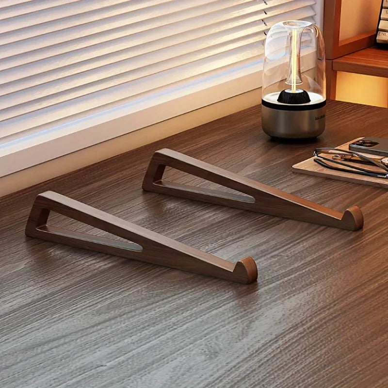 Support pour ordinateur portable pliable en bois ergonomique 12 °   Angle réglable, conception triangulaire de ventilation de refroidissement, accessoire de bureau