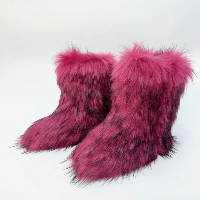Bottes de neige mi-mollet en fourrure pour femmes et filles, chaussures en peluche chaudes, plate-forme extérieure, document solide, mignon, hiver, Y2K, 2023