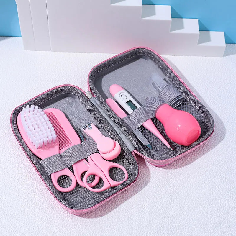 Nouveau-né 8 pièces/ensemble bébé soins de santé ongles cheveux thermomètre toilettage brosse Kit soins bébé essentiels nouveau-né matériel sécurité