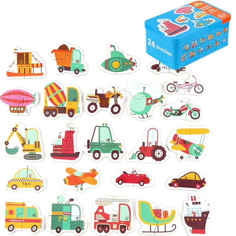 Puzzle en bois pour bébé jouets Montessori dos boîte en fer pour enfants de 2 3 et 4 ans