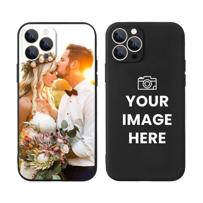 Étui de téléphone avec images personnalisées pour iPhone, coque souple en Silicone noir avec Photo personnalisée pour anniversaire 17 16