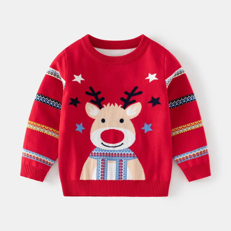 Pull imprimé de noël pour enfants, Costume du nouvel an 2025, manches longues, col rond, pulls tricotés doux et décontractés, pull chaud, haut de noël