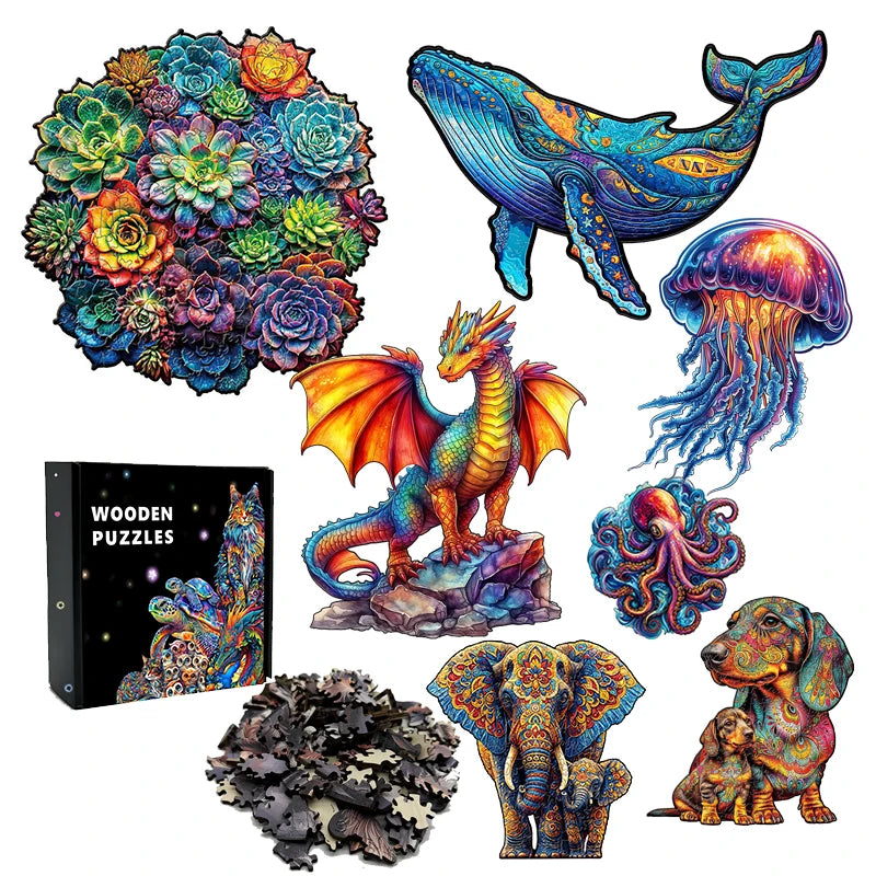 Puzzle en bois en forme d'animal irrégulier Puzzle en bois succulent coloré puzzle magique jouet intellectuel jouets éducatifs jeu naissance