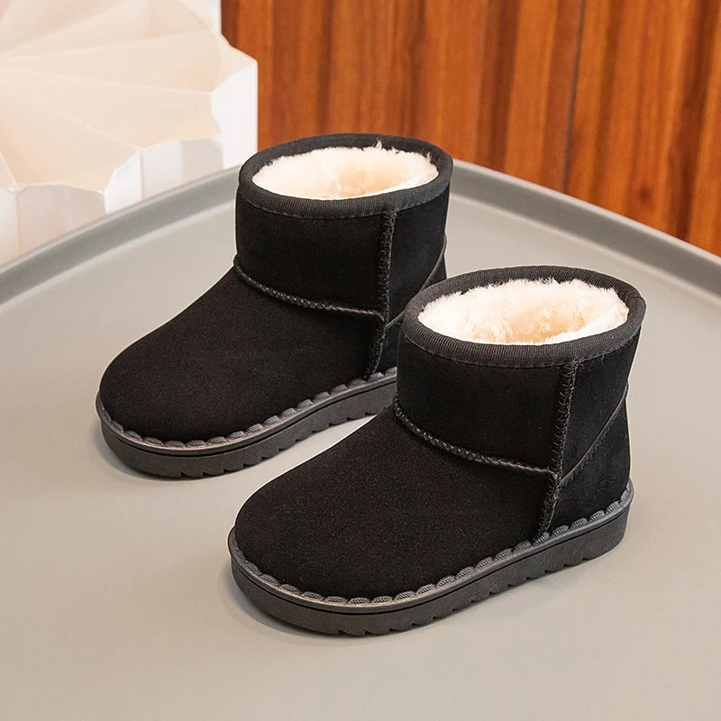 Bottes de neige pour enfants, Style concis, peluche épaisse, bottes courtes d'hiver pour enfants, couleur unie, chaussures classiques unisexes à enfiler pour garçons et filles 23-36