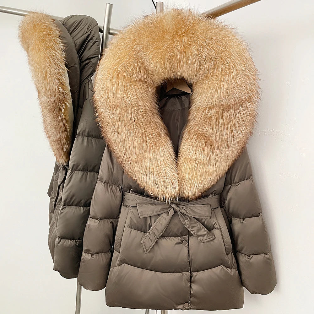 Down Jacket Women Large Fox Fur Hooded Thick Natural Silver Fur Warm Female Parkas Waterproof 2025 Winter 90% Duck Down Coat
