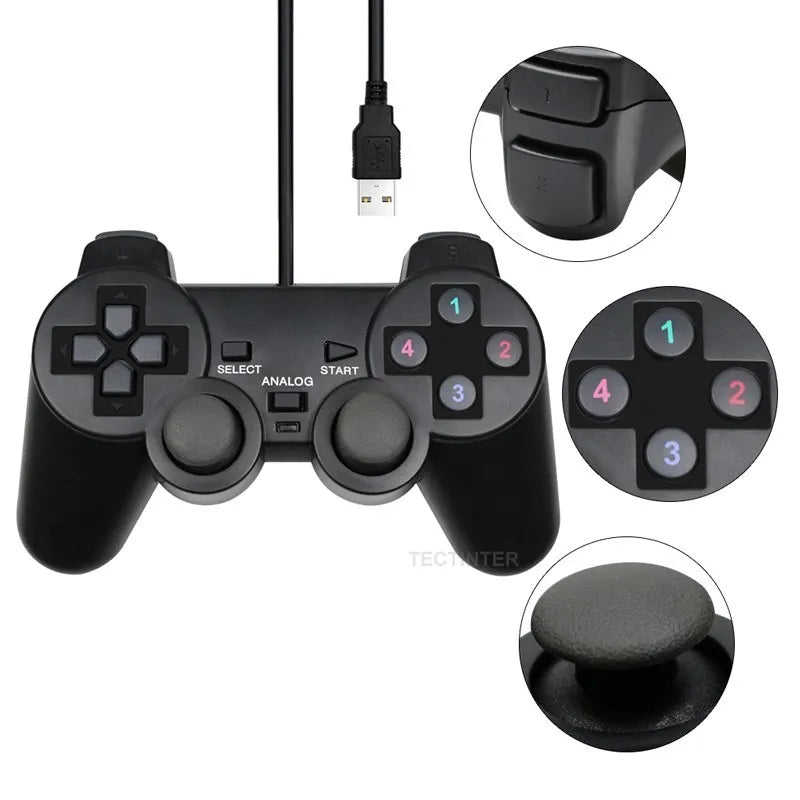 Manette de jeu filaire USB pour WinXP/Win7/Win8/Win10, Joypad pour PC Windows, ordinateur portable, Joystick de jeu noir