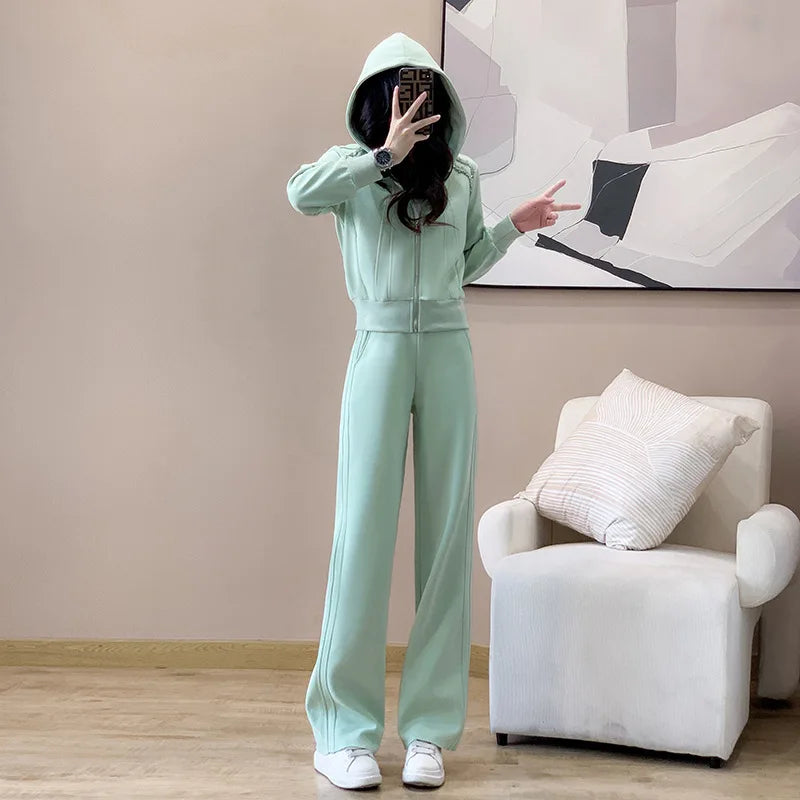 Ensemble de vêtements de sport décontractés pour femmes, sweat à capuche amincissant pour jeunes, tendance, deux pièces, en Polyester, manches longues, confortable, printemps automne