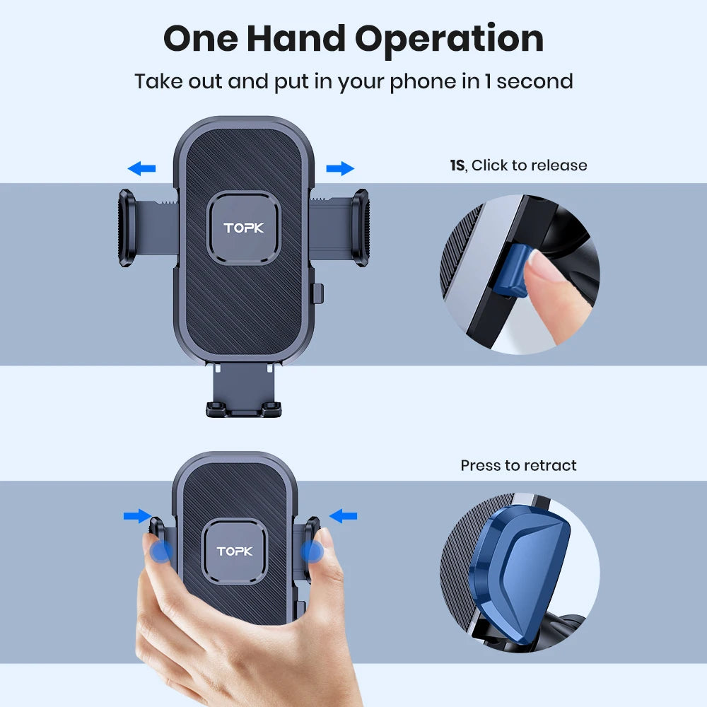 TOPK Support Téléphone Voiture,  Porte Téléphone Rotatif à 360 Degrés pour Grille D'aération de Voiture GPS pour Smartphone iPhone Android