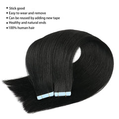 Bande dans les Extensions de cheveux humains droits Extensions adhésives de cheveux brésiliens trame de peau noir brun 100% vrais cheveux humains pour les femmes