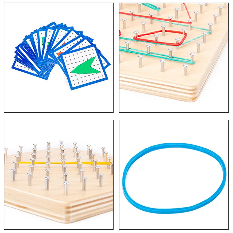 Ensemble de jouets mathématiques en bois pour enfants, bande de caoutchouc de forme géométrique, jeu de planche à air, jouet éducatif créatif Montessori, cadeau de noël fin