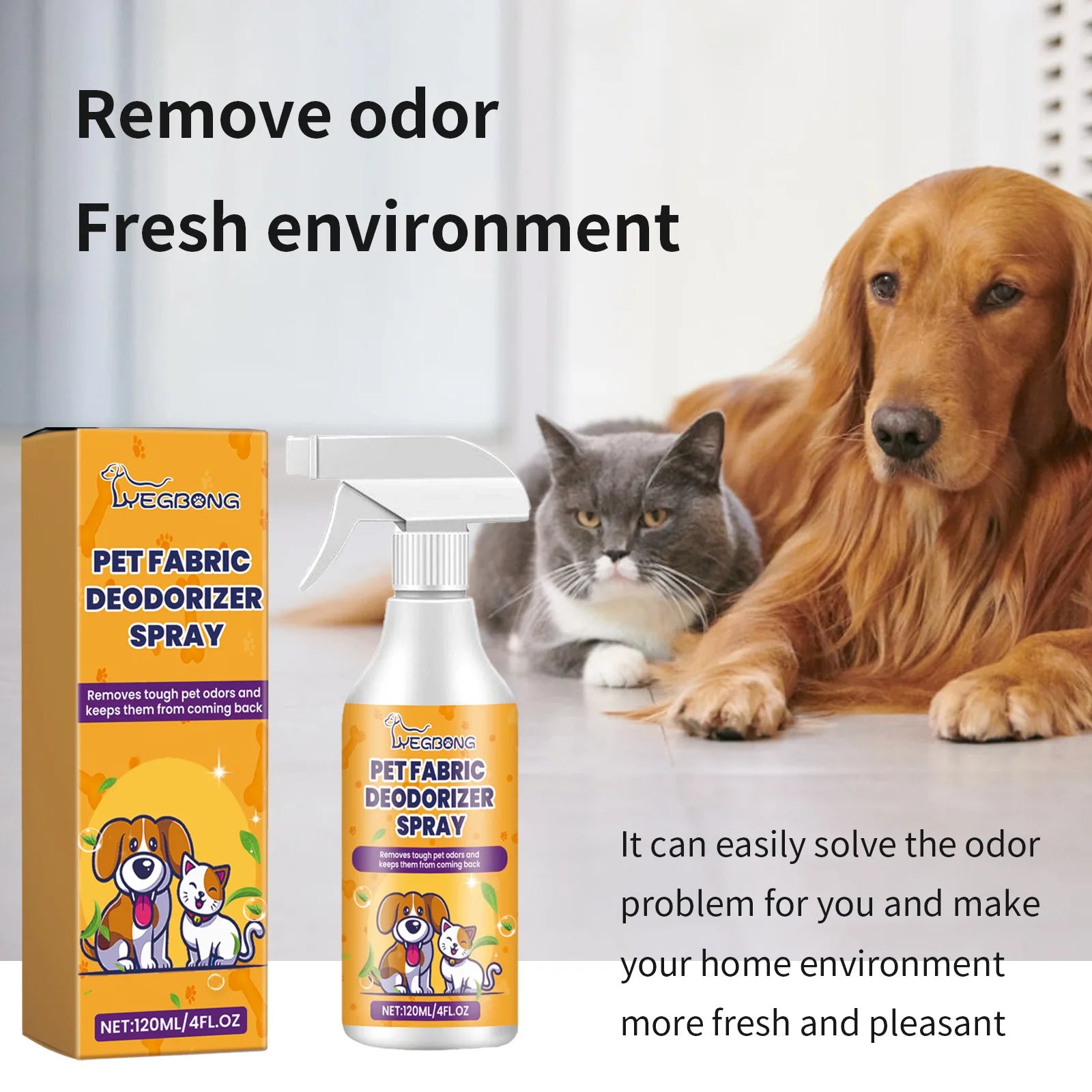 Spray déodorant naturel pour animaux de compagnie, 120ml, avec parfum frais, éliminateur d'odeur d'urine et dissolvant d'odeurs corporelles pour chien, neutralisant d'odeur sans danger pour les animaux de compagnie