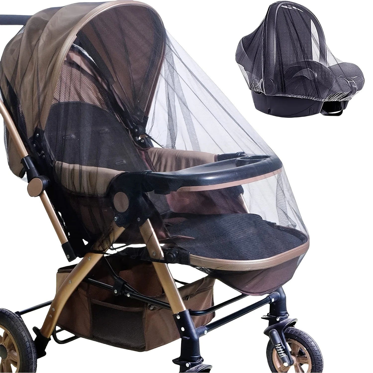 Moustiquaire pour poussette – Couverture complète, avec maille dense pour une protection des insectes améliorée, équipement d'extérieur anti-moustiques pour poussette en polyester