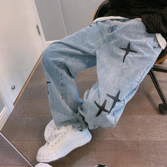 Men's printed jeans, streetwear, baggy, wide leg, Korean fashion, draped, straight, casual, loose fit, cargo pants, new 2023 collection