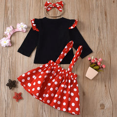 Tenue d'été pour enfants de 1 à 5 ans, ensemble de vêtements pour bébés filles, Costume d'anniversaire pour enfants, hauts à pois, jupe, robe Cosplay Minnie avec bandeau