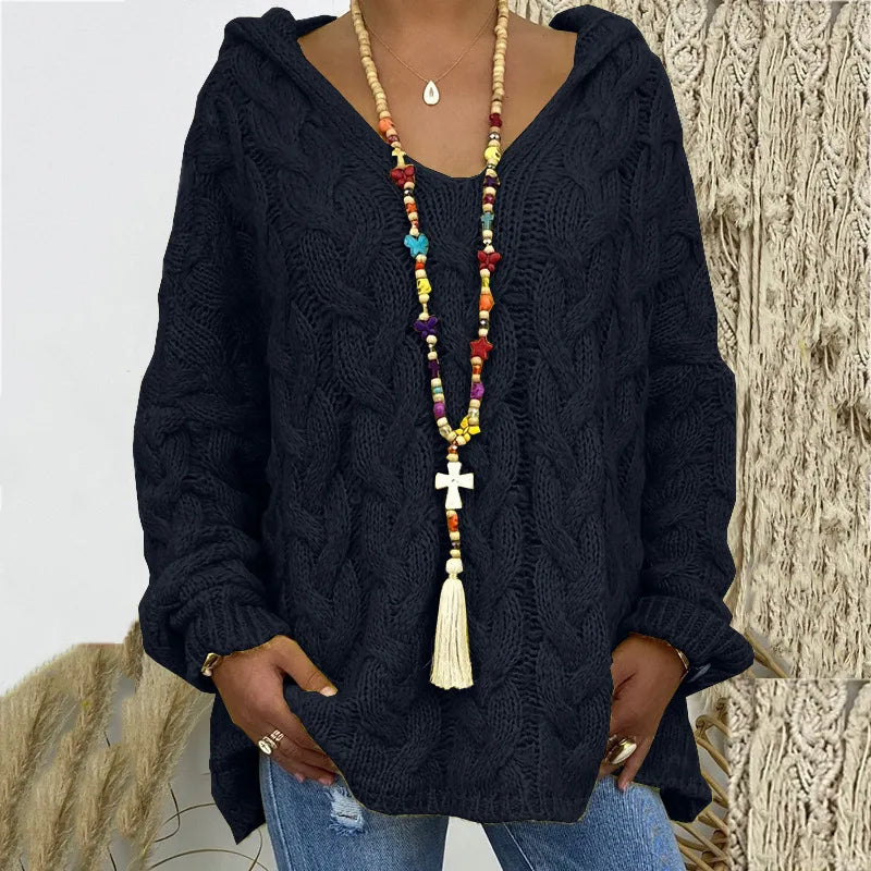 20 Colors Women's Loose Twist Knot Knitted Sweaters Autumn Winter Women's Hooded Knit Pullover Coats XXBLH-1058