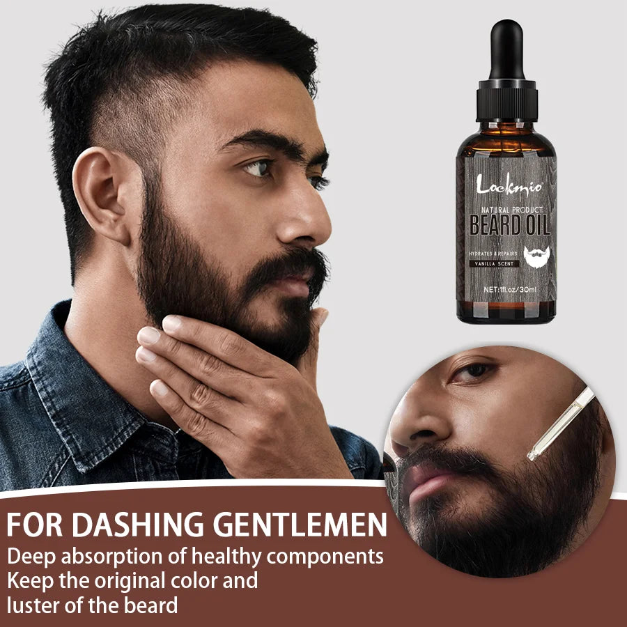 30ml 4 pièces ensemble d'huile de barbe parfumée produit moustaches hydratant croissance brillance lisse moustache adoucir renforcer l'huile de barbe pour hommes