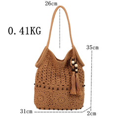 Sac à main tissé de grande capacité, sac à bandoulière ajouré, fourre-tout en Crochet, fourre-tout bohème tissé pour femmes, sacs de Shopping tricotés