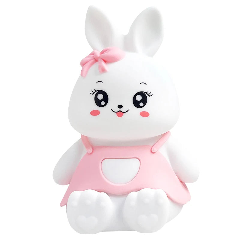 Veilleuses mignonnes pour enfants, 5 couleurs changeantes, lampe LED en forme de lapin en Silicone avec batterie, pour pépinière, enfants, bébé, Camping, décoration de maison