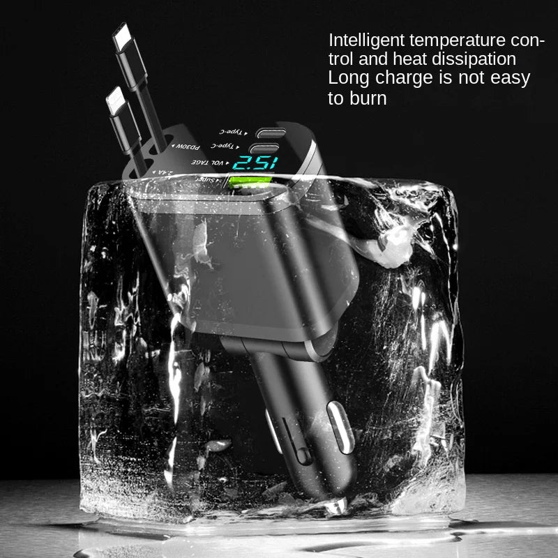 Chargeur de voiture, chargeur de voiture avec câble rétractable, PD de voiture, charge rapide de voiture, charge super rapide, charge flash, cig cinq en un