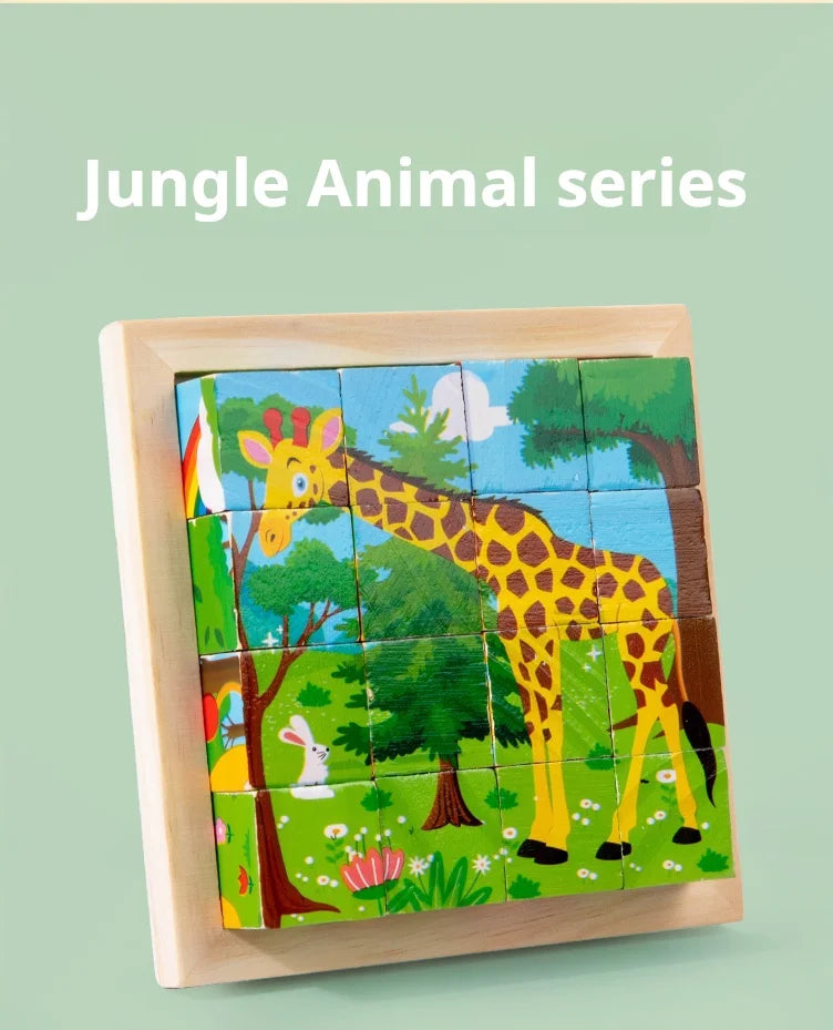 Puzzle en bois peint à Six côtés, blocs de construction tridimensionnels pour animaux de la circulation, jouet éducatif pour l'éducation précoce