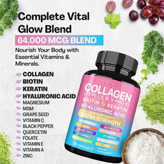 Supplément de collagène - Maintaine le bien-être global, soutient les soins de la peau, les ongles, les cheveux, les antioxydants et le système immunitaire