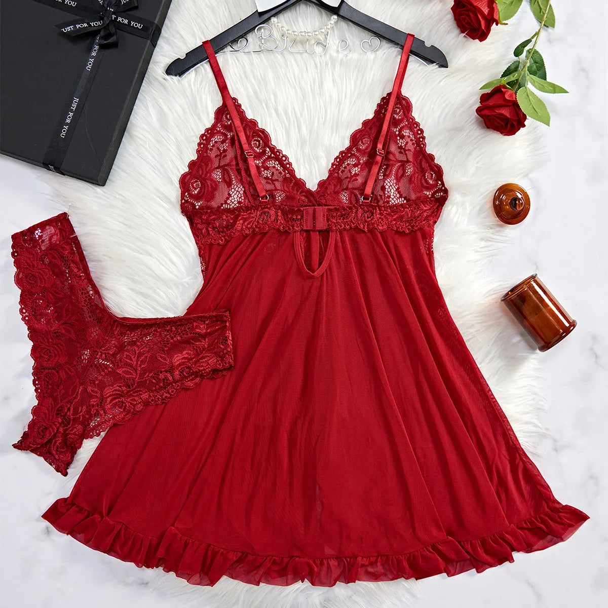 Bretelles en Tulle pour femmes, Lencerias exquis en dentelle, col en v, sous-vêtements, string Semi-transparent, ensemble de Lingerie, chemises de nuit