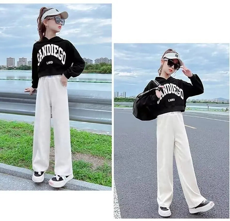 Pantalons à jambes larges pour filles, en velours côtelé, décontractés, à jambes droites, tendance, pantalons longs amincissants, nouvelle collection printemps et automne