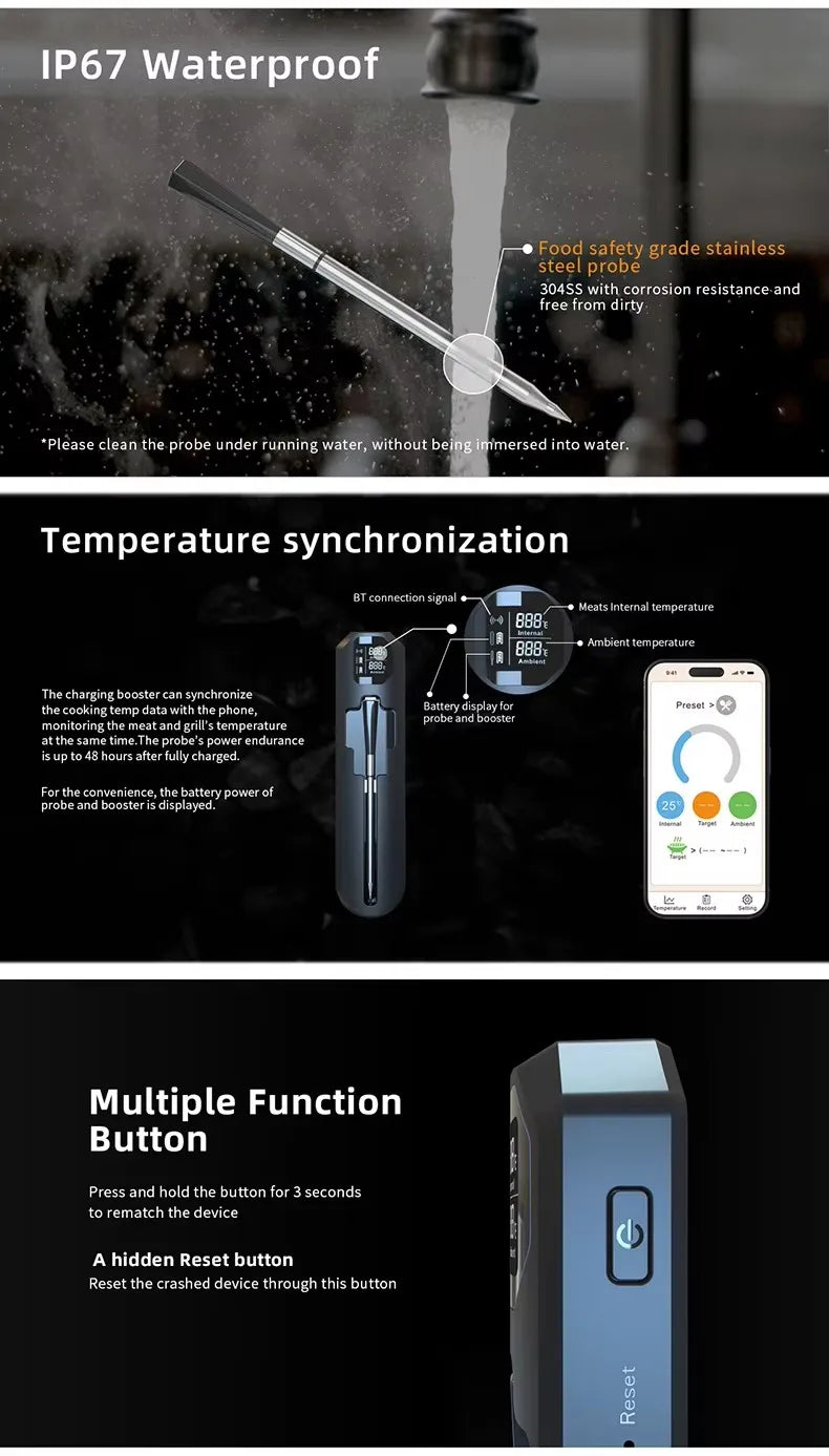Thermomètre numérique pour cuisine thermomètre à viande sans fil Bluetooth IP67 thermomètres à affichage étanche pour griller BBQ alimentaire
