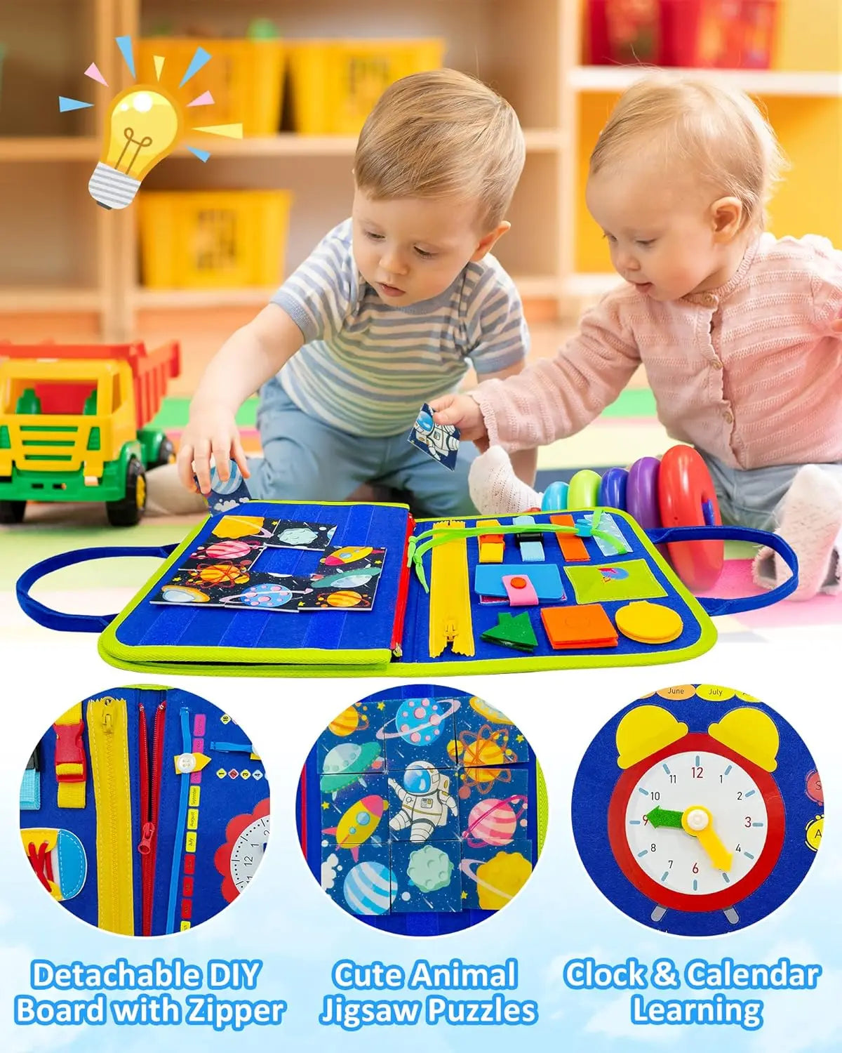 Planche occupée pour tout-petits, jouets Montessori, activités éducatives d'apprentissage, jouet de voyage, déguisement de dinosaure, sac à dos de compétences de vie sensorielle