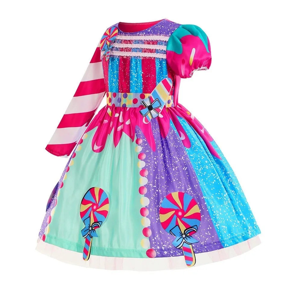 Robe sucette sucette pour filles, costume de carnaval, costume d'anniversaire pour petits enfants, tutu arc-en-ciel de paupières, vêtements de mariage pour enfants, bonbons doux, nouveau