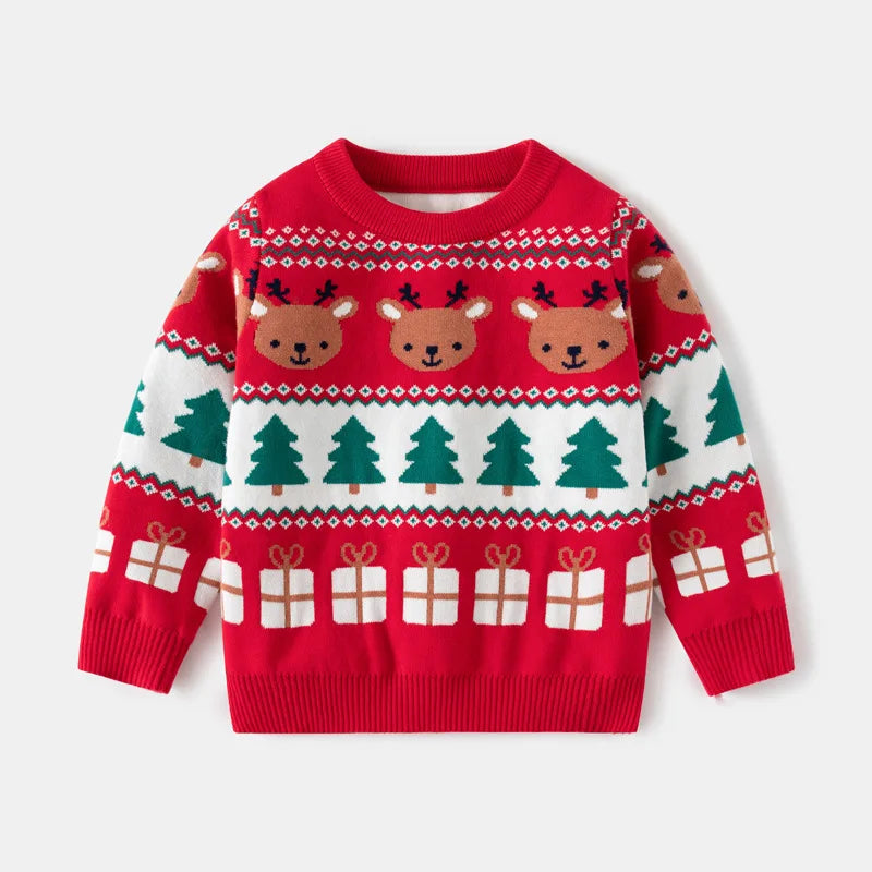 Pull imprimé de noël pour enfants, Costume du nouvel an 2025, manches longues, col rond, pulls tricotés doux et décontractés, pull chaud, haut de noël