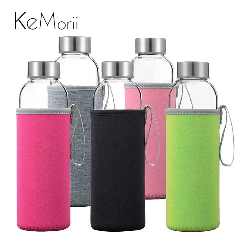 Bouteille d'eau en verre de 280ml/360ml/550ml, bouteille de Sport résistante aux hautes températures avec sac de protection, bouteille de boisson de voyage sans BPA