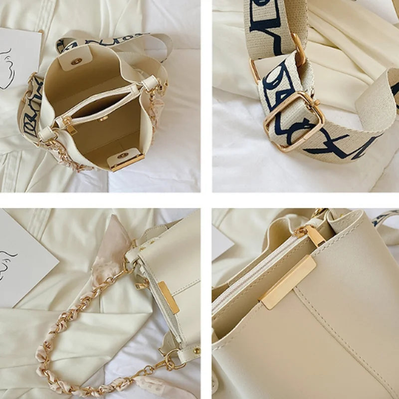 Sac à bandoulière pour femmes, nouvelle mode, grande capacité, sac seau avec chaîne en ruban, sac à bandoulière pour les déplacements quotidiens