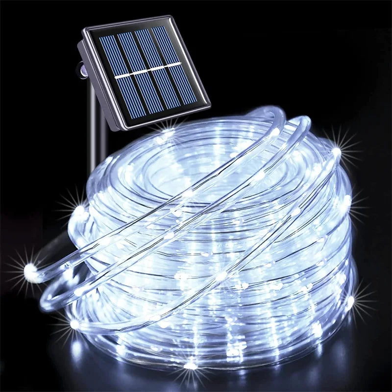 Solar string lights, outdoor tube rope lights, waterproof tube lights for outdoor home, garden, parties, and decorations. LED outdoor lights.