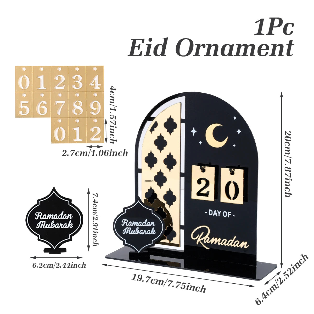 Calendrier de compte à rebours en acrylique pour Ramadan, ornements, cadeaux Eid Mubarak, décor pour la maison, fournitures de fête musulmane islamique 2025 Kareem