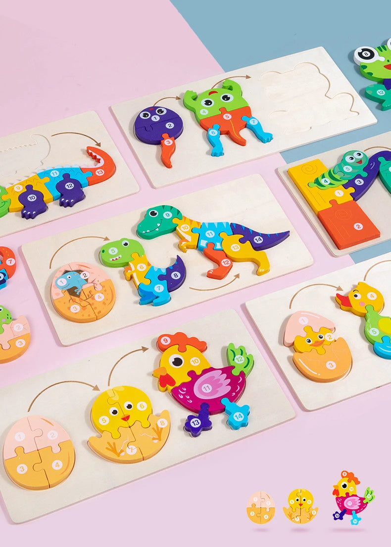 Jouet bébé en bois Puzzle 3D jouets cycle de vie puzzle dessin animé Puzzle pour enfants bébé éducation précoce Intelligence pour les enfants