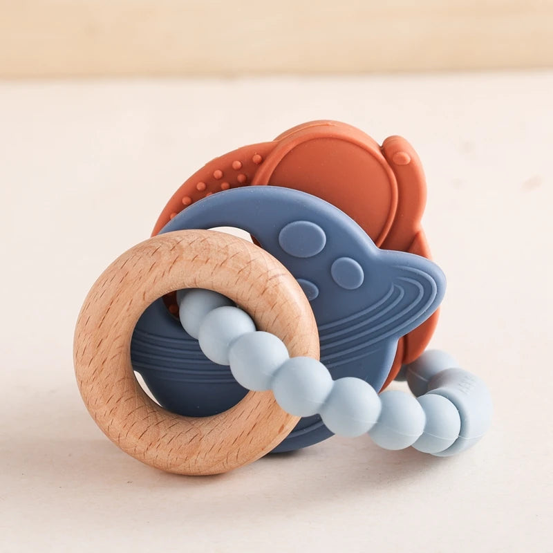 Anneau de dentition en Silicone pour bébé, 1 pièce, sans BPA, Bracelet en Silicone, feuille, jouets de dentition, anneau en bois, dent d'allaitement, jouets cadeaux pour nouveau-né