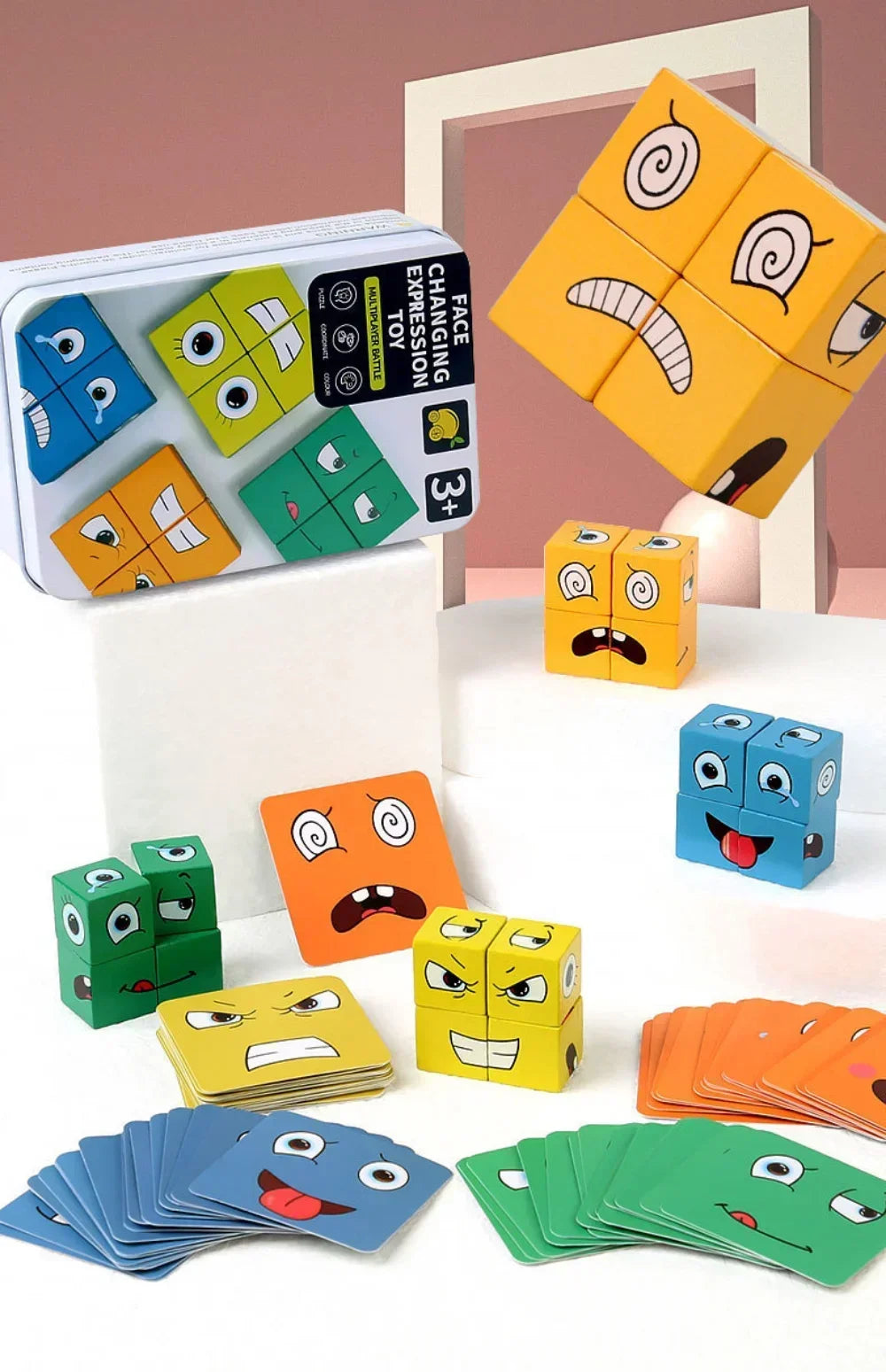 Cube visage changeant bois Puzzle blocs de construction jeu de société Montessori Expression blocs en bois Blocs pour enfants enfants jouets cadeau