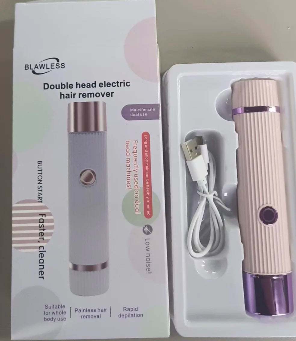 Electric shaver for women, waterproof shaver for wet and dry hair, 2-in-1 double head, double bikini trimmer, hair clipper, detachable head