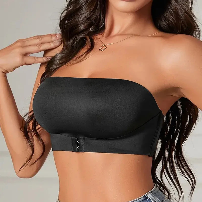 Soutien-gorge sans bretelles pour femmes, Sexy, sans couture, sans rembourrage, bouton avant, confortable, lisse, demi-tasse, sous-vêtements antidérapants en Silicone