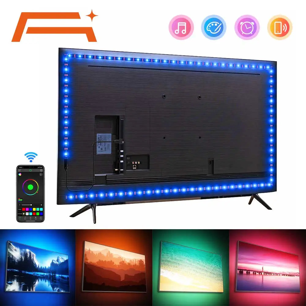 Ruban LED TV , SMD 5050 RGB Bandes Lumineuses USB avec Télécommande App Rétroéclairage TV Multicouleur pour 40-60in TV, pour maison chambre à coucher décoration [Classe énergétique A+]