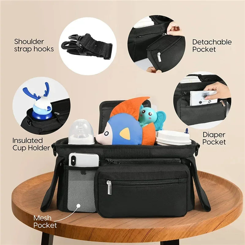 Sac de rangement pour poussette de bébé, sac suspendu de voyage de grande capacité, sac pour maman, porte-bouteille de téléphone, sacs à couches, accessoires de poussette pour bébé