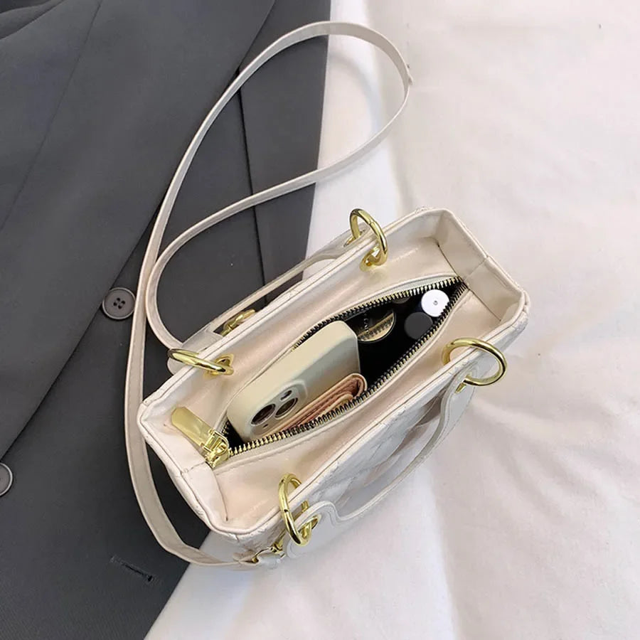Fashionable and versatile women's shoulder/handbag with a simple diamond grid design and a high-quality PU leather square bag 