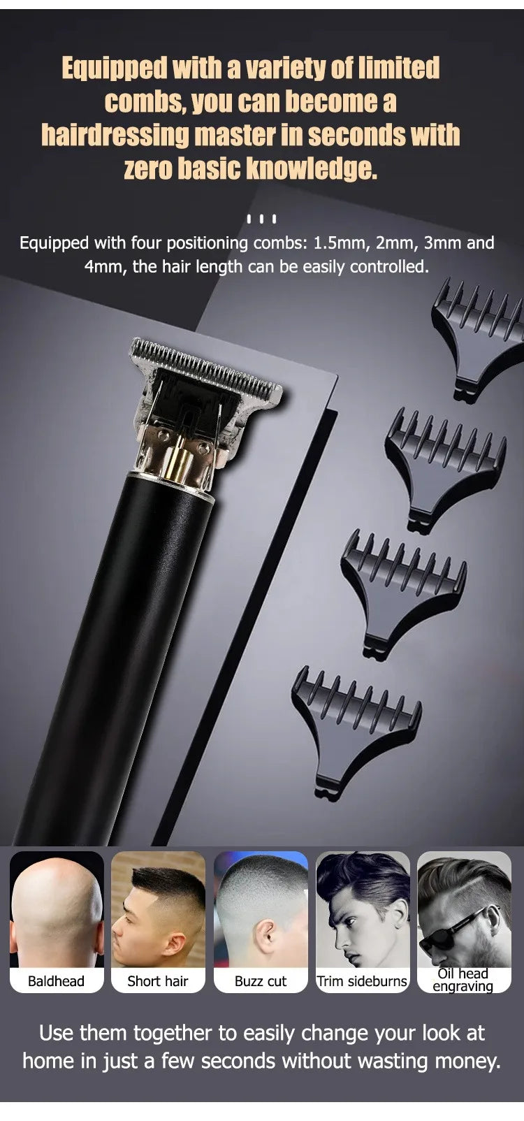 Tondeuse à cheveux professionnelle Machine de coupe de cheveux barbier tondeuse à cheveux Rechargeable tondeuse à cheveux en métal pour hommes