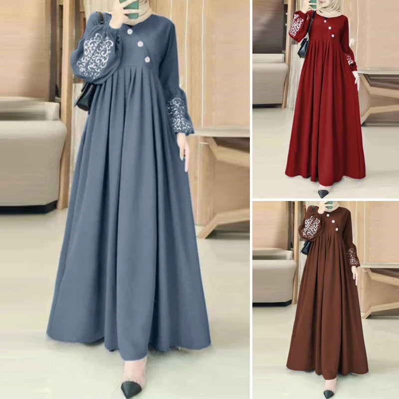 Muslim Hijab Dresses Abaya Eid Mubarek Long Dress 2025 ZANZEA Elegant Women's Long Sleeve Maxi Summer Dress Loose Kaftan Dresses
