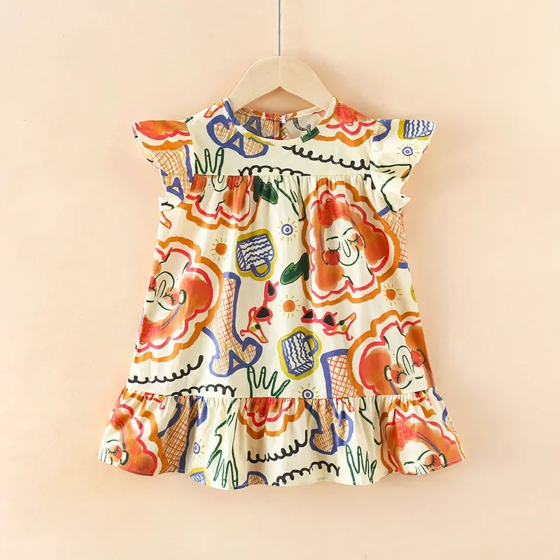 Robes d'été pour filles, 100 % coton, vêtements pour enfants, tenue de princesse de fête, à la mode, motif floral, robes de plage