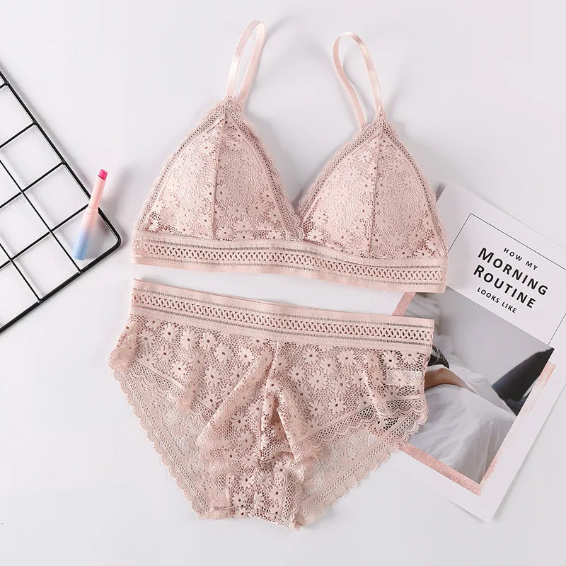 Femmes dentelle soutien-gorge ensembles sous-vêtements sans couture dos nu gilet Sexy rembourré Bralette Lingerie ultra-mince soutien-gorge et bref ensembles femmes intimes